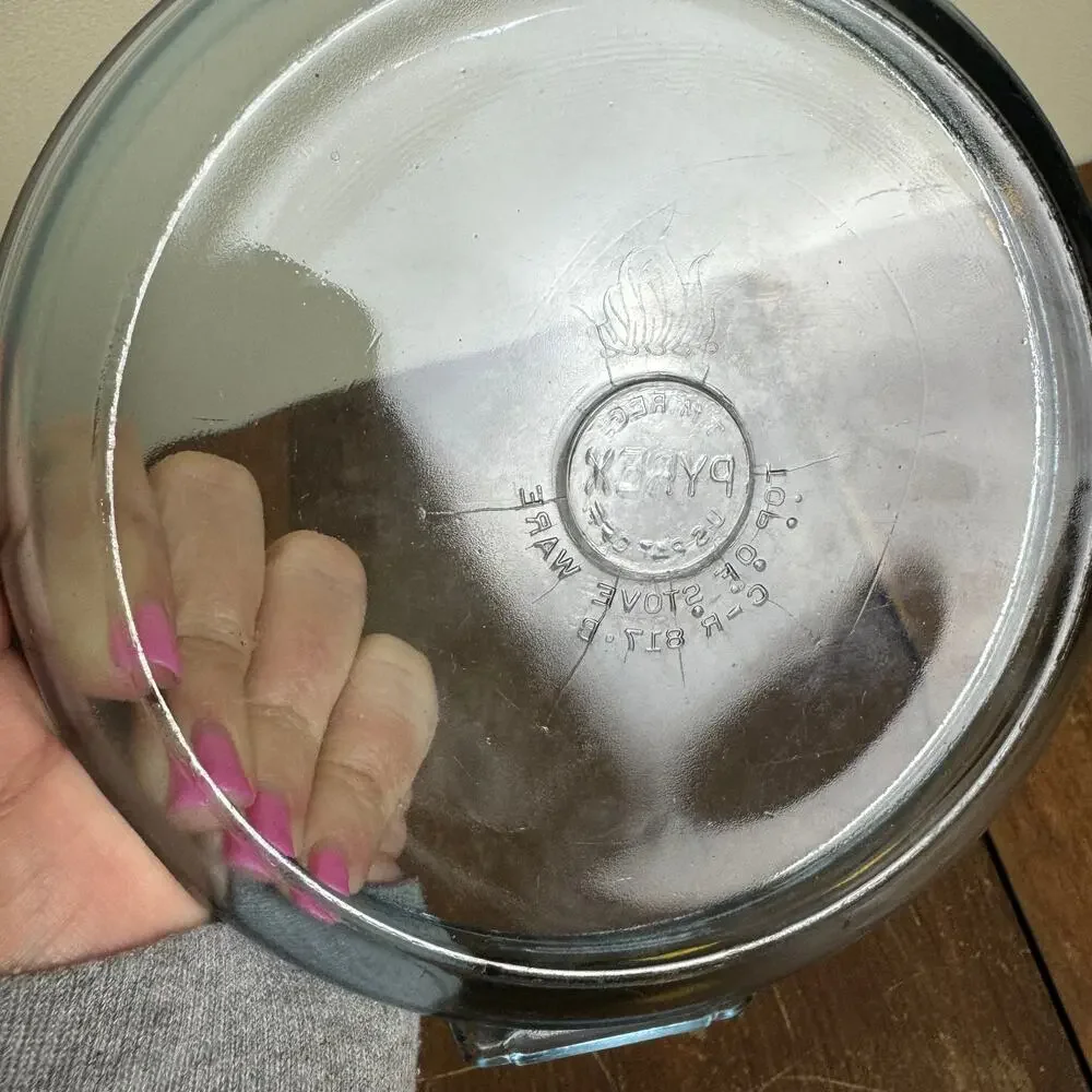 Vintage 1940s Pyrex Flameware C-R 817 B Blue Tint Pan Skillet Bowl USA